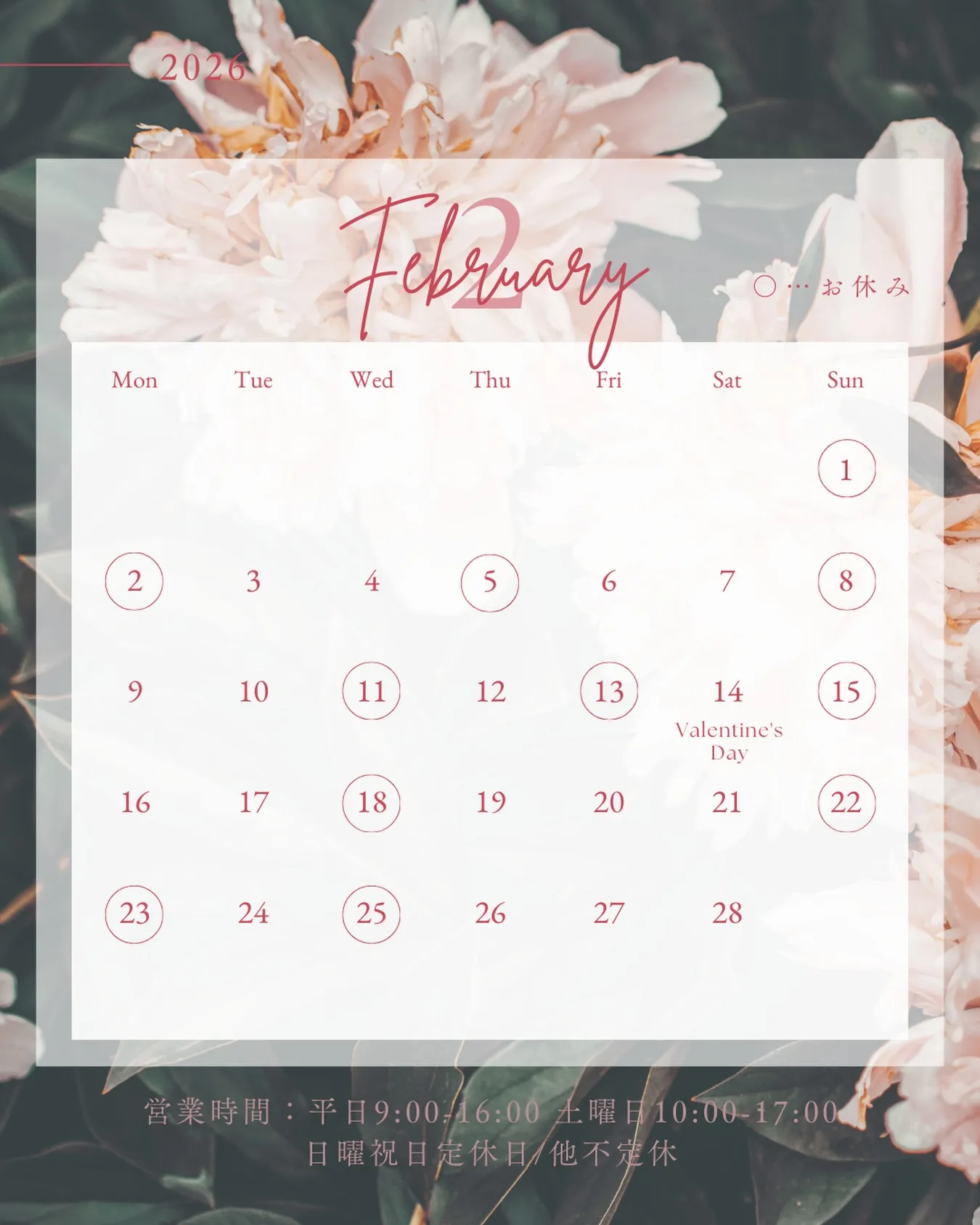 🫎2月のお休みとお知らせ🫎